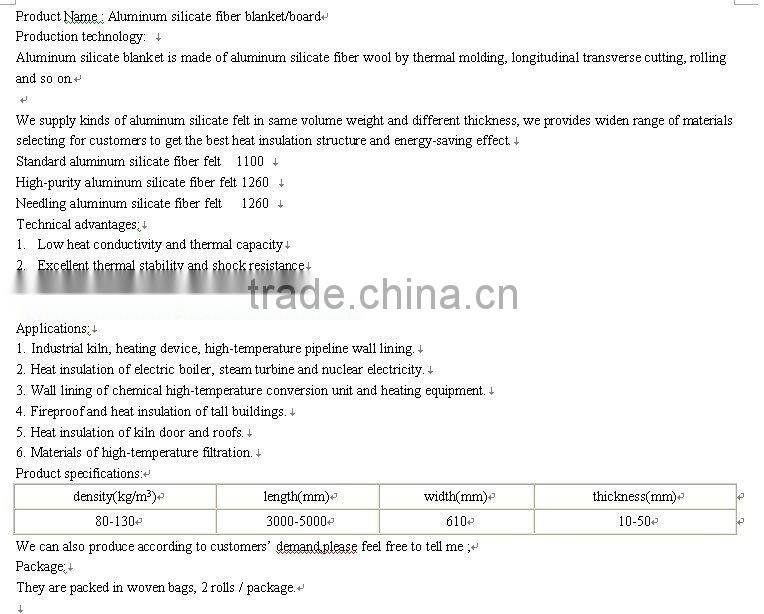 fire-resistant aluminium silicate insulation