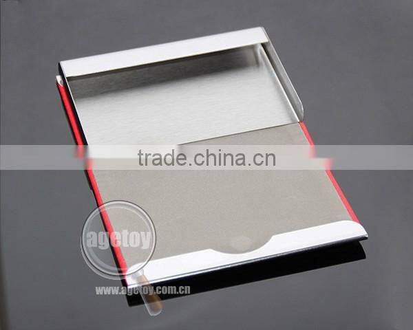 Lichee Pattern Red Leather Flannelette Lining Stainless Steel Promotional Metal Leather Credit Card Holders
