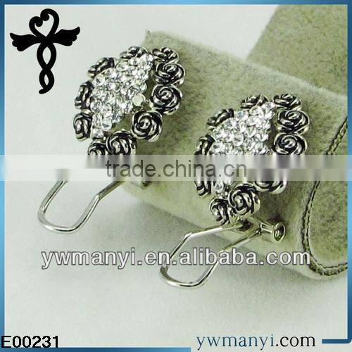 2014 new fashion ladies stud designs k gold enamel little rose stick on earrings for adults in zinc alloy jewelry E00231