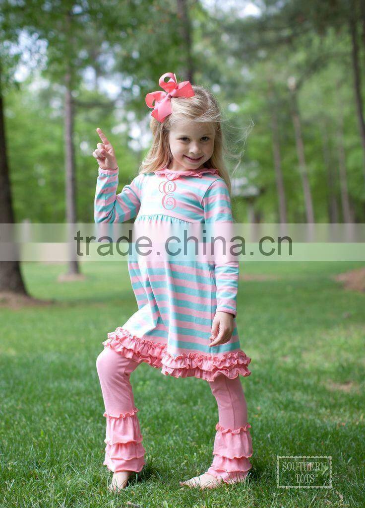 Fashion Little girls ruffle tunic top children fancy tunic top with matching ruffle pants