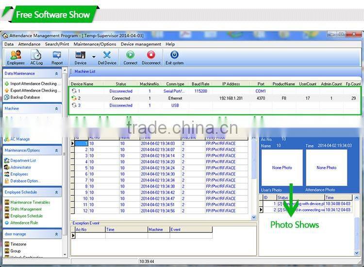 Touch Screen Free Software TCP/IP Network Fingerprint Scanner Biometric Door Access And Attendance (HF-Iclock2800)