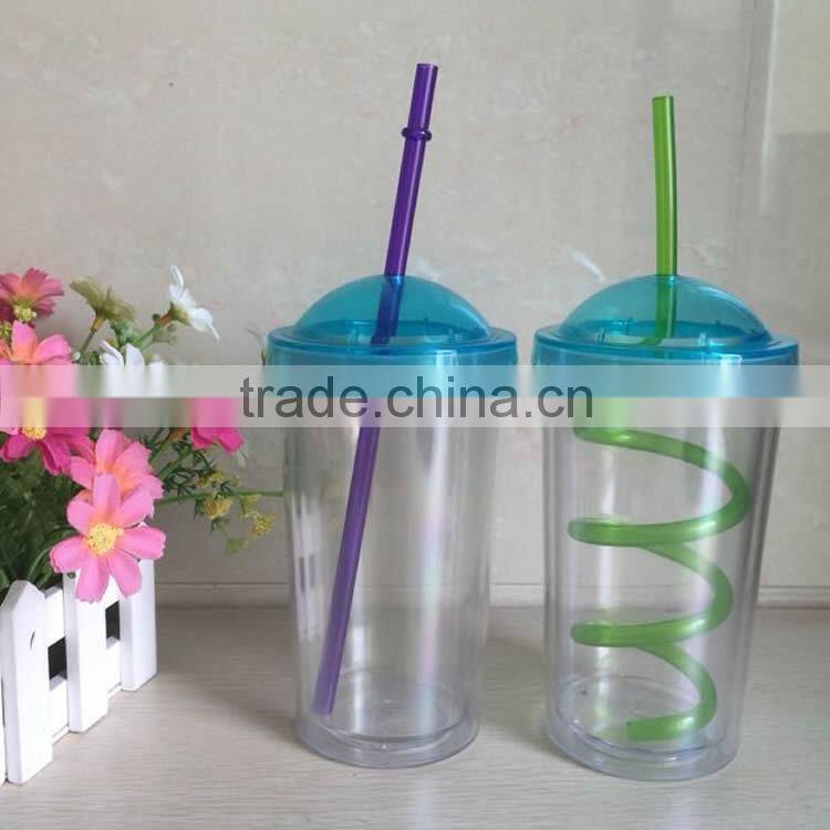 Double wall plastic drinking bottle, ,straw drinking bottle, clear plastic bottle