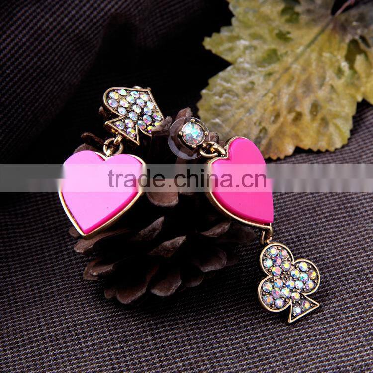 poker pink heart pendant design earrings of heart, top design earring
