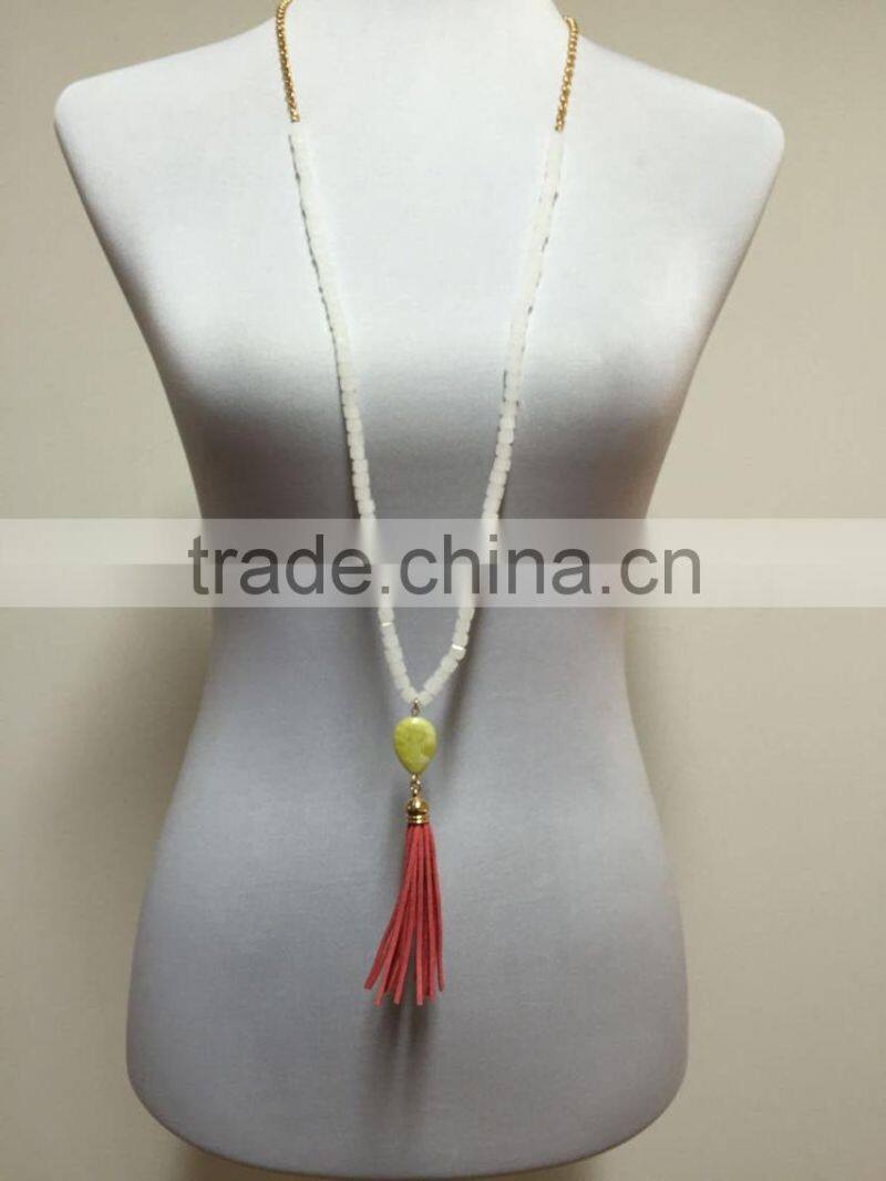Fashion latest design natural alabaster stone, natural crystal stone, tassel necklace