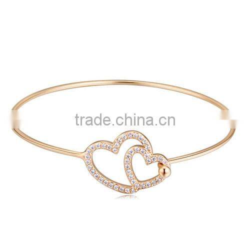 In stock marvelous gorgeous delicate rhinestone heart bracelet, double heart bracelet, jaipur rhinestone crystal bangles