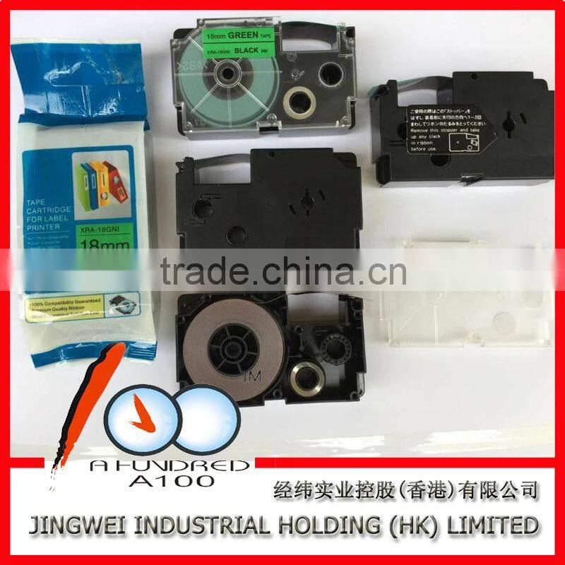 Compatible Casio tape cartridge XR-18GN1 black on green 18mm for casio label printer