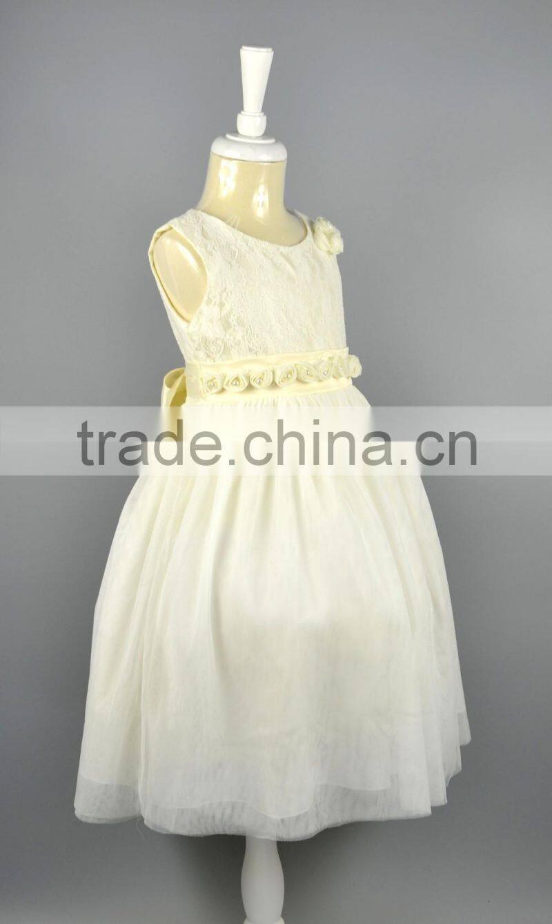 Baby Girls Ivory Communion Bridal Wedding Party Lace Dress Kids Wear Bridesmaid Flower Waist Collar Dress