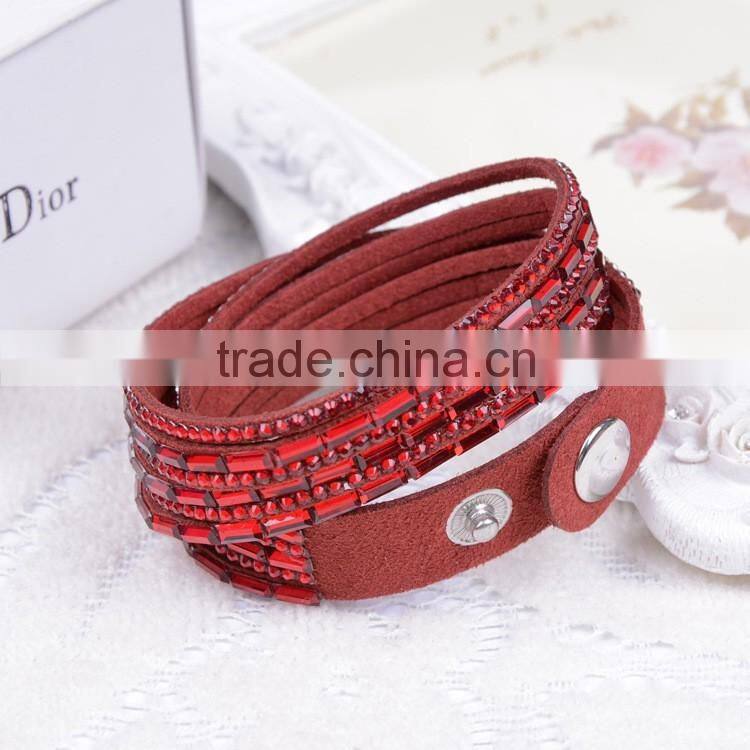 Double Layer Velvet Leather Bracelet with Rhinestone 2016 Velvet Wrap Bracelet