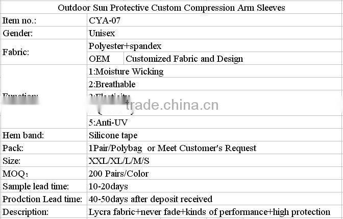 Outdoor Sun Protective Custom Compression Arm Sleeves