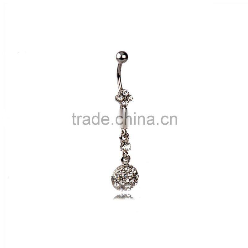 Multi Clears Gems Chains With Clear Gems Paved Disk Drop Down Charms Dangle Belly Button Naval Ring.