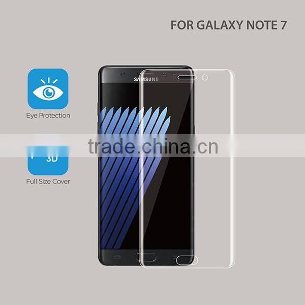 2016 prefect OEM For Samsung Galaxy note 7 curved tempered glass screen protector, Full Cover 3D curved Note7