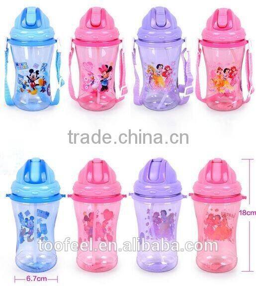 cute kids water bottles /420ml plastic strapping bottles