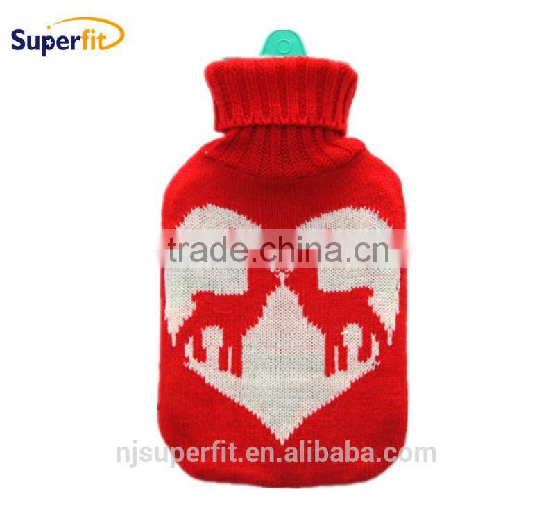 Knitted hot water bottle cover Christmas Deer
