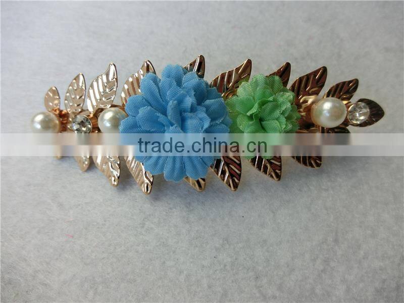 Baroque vintage old golden Metal leaves french hair clip women leather flower pearl hair accessories Fashion hair FHBAC2001-4