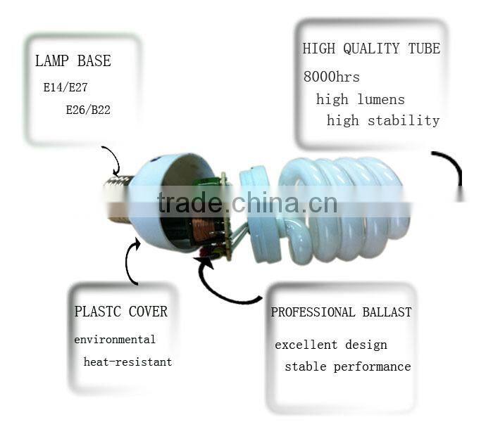 T315w bulb, u shape cfl lamps with E27 lamp base