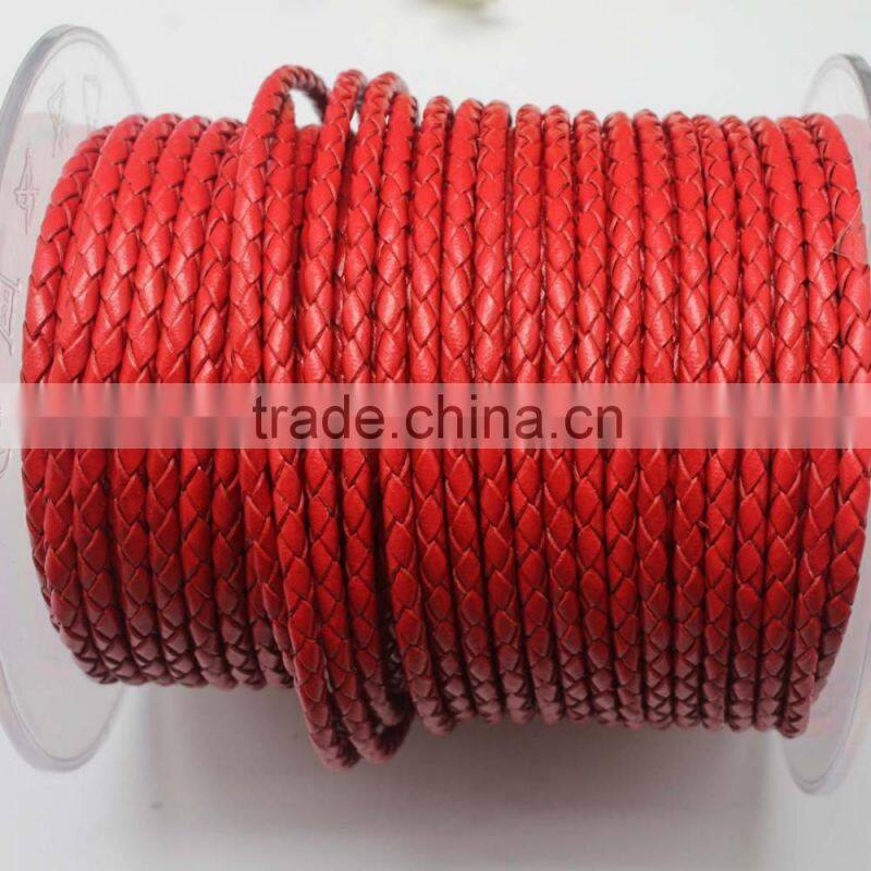 high quality red 3.0mm braided real leather cord for jewerly