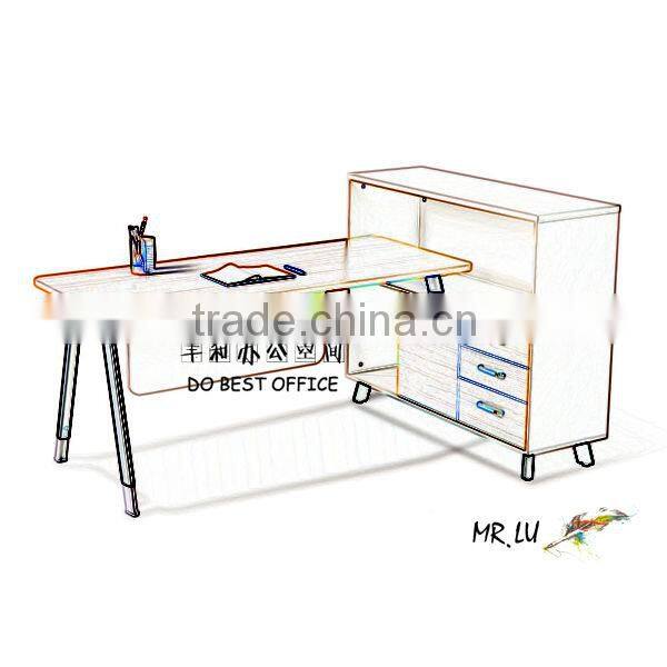 white modern office desk with bookcase YH-141