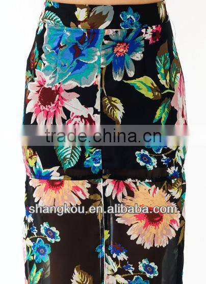 2016 Floral Printing Split bohemian skirts Latest Long Skirt Design shkJ 153