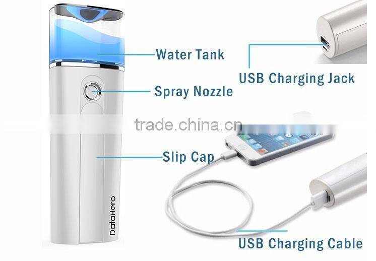 Datahero 3400 MAH USB charge nano facial mist spray, mist facial sprayer, portable facial steamer