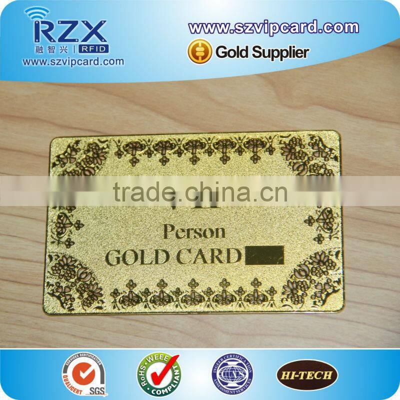 Custom design CR 80 Size Printable Gold Metal business card with contact chip or magnetic stripe