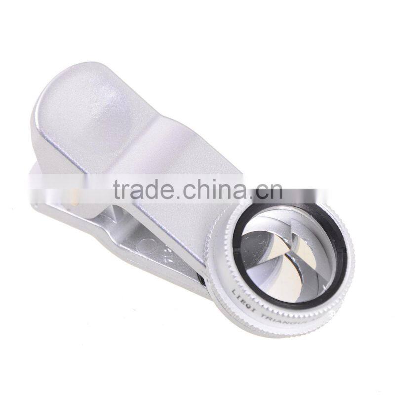 Newest Triangular Prism Lens with Clip for Mobile Phone Camera Tablet PC Silver and Black