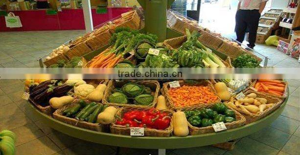 Handweaved plastic round brown fruit and vegetable display stand