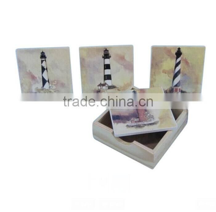 High Quality Wooden Digital Printing Water Proof Pattern Square Coaster Set with Holder Home Decoration Printing Pattern Cup Mat