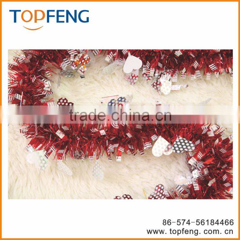 christmas tinsel with heart shape/stage decoration for festival/ornament christmas