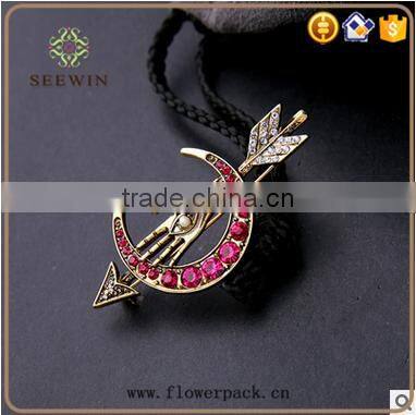 moon red alloy brooch women