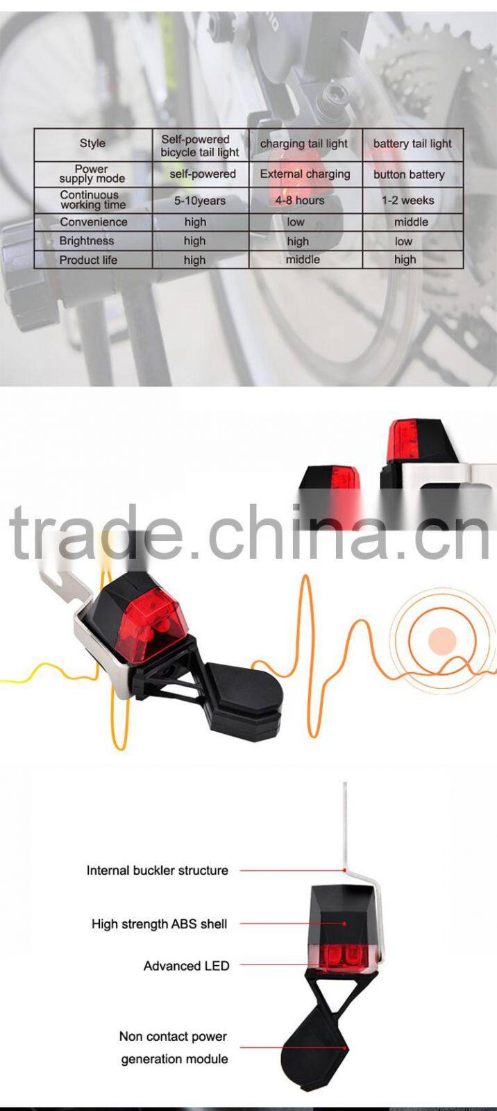 V brake type vibration energy self-powered bicycle tail light