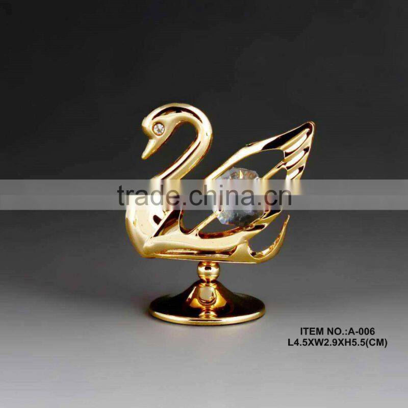 24K gold plated tabletop love swan decoration with crystals from swarovski
