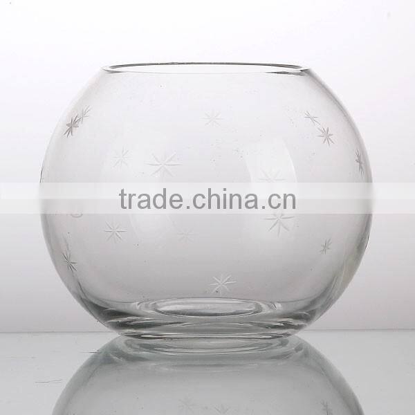 round glass vase with decorative flowers/glass fish bowl
