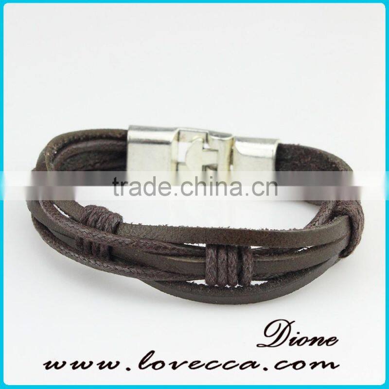 New design handmade men long braided genuine leather bracelet