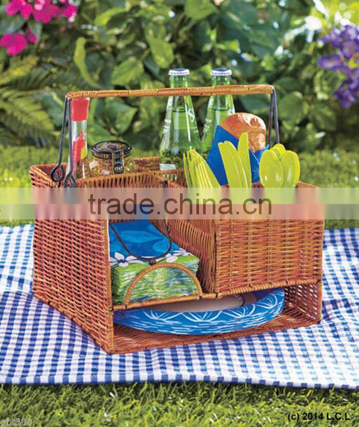 high quality 3-tier outdoor Caddy Organizer Plate Condiment Holder Portable picnic basket