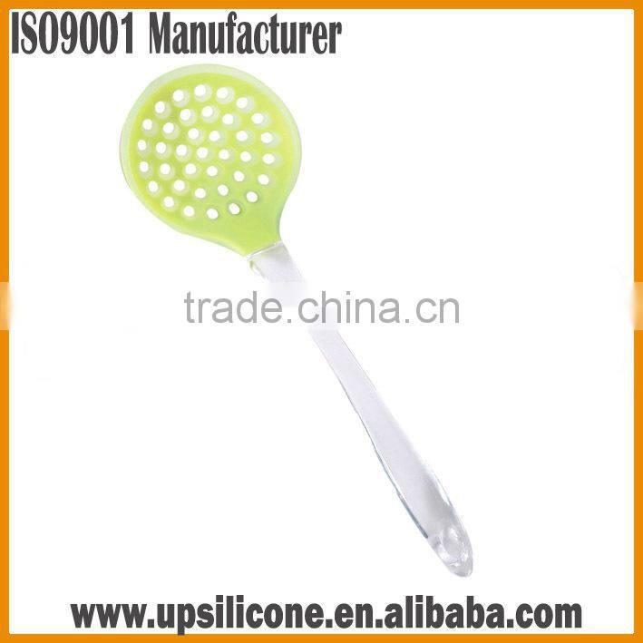 Food Grade Silicone Kitchen Cooking Skimmer with Stainless Steel Plastic Handle