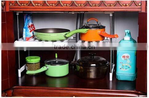 Kitchen telescopic plastic sink storage shelf rack/stainless steel kitchen storage rack