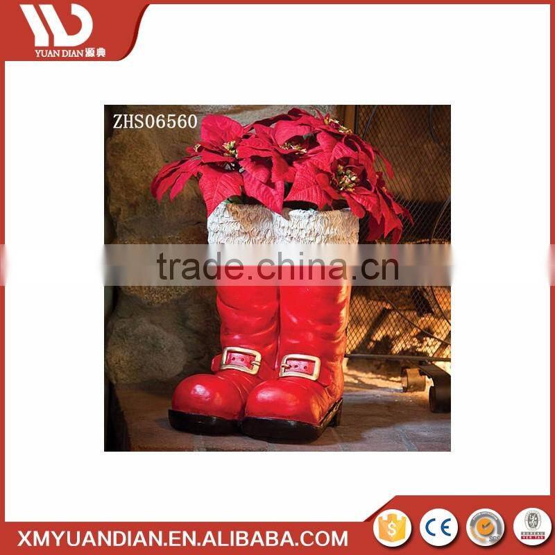 Wholesale Craft Supplies Handmade Shoe Flowerpot Polyresin Christmas Ornaments