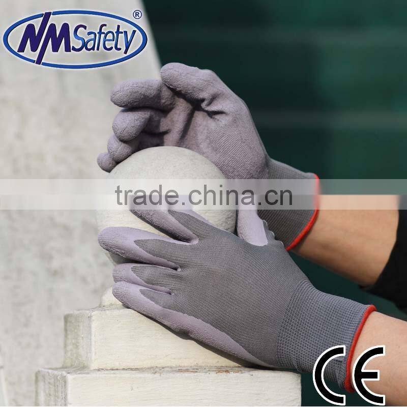 NMSAFETY13 Gauge Grey Palm Knit Work Gloves/Crinkle Latex Coated Glove/Latex Garden Glove