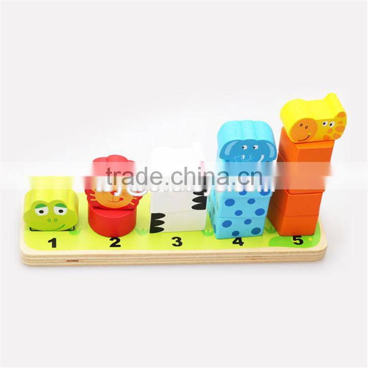 Colorful educational baby stacking toys wooden animal blocks W13D113