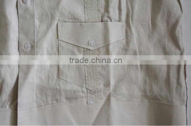 Men's 100% cotton Guayabera shirt with long sleeve and pintuck embroidery