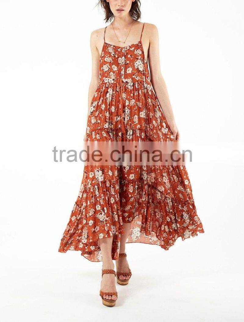 Gypsy Long Dress Chiffon New Style Women Maxi Dress With Full Tiered Skirt HSd5174