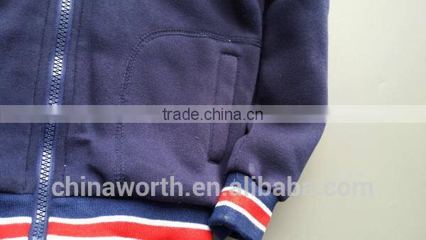 latest design front pocket jacket/fleece zip up CVC jacket
