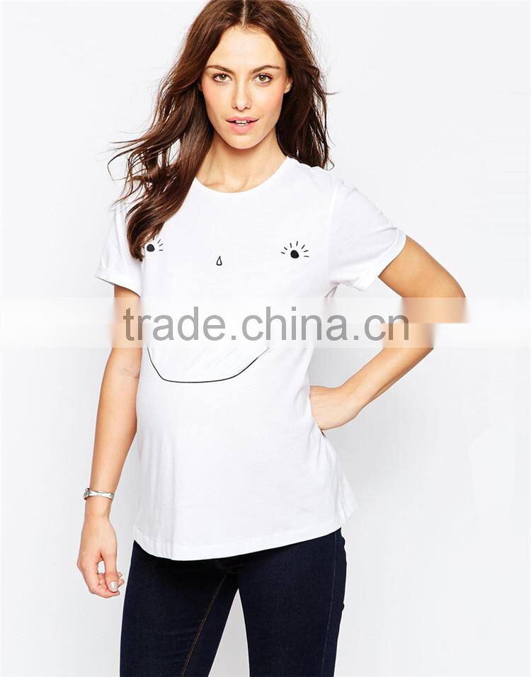 Loose casual maternity white t shirts OEM embroidered smile face t shirt wholesale blank maternity t shirts