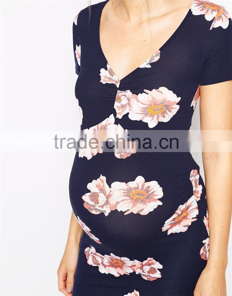 Maternity Clothing Manufacturer Wholesale Dark Floral Printed Maternity Clothes Wholesale Midi Maternity Clothes
