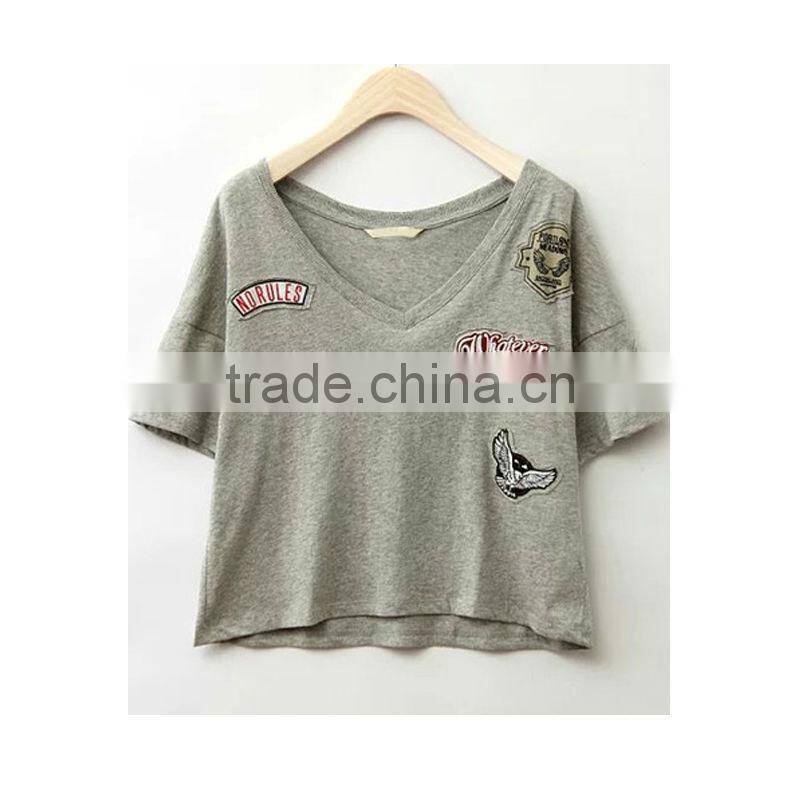 china women t-shirt fashion short sleeve embroidered t-shirt for ladies