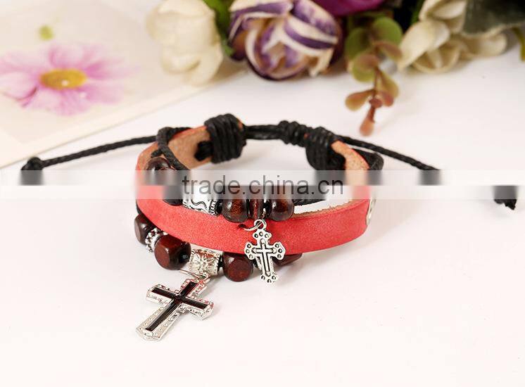 Factory price retro handmade alibaba leather mens bracelets