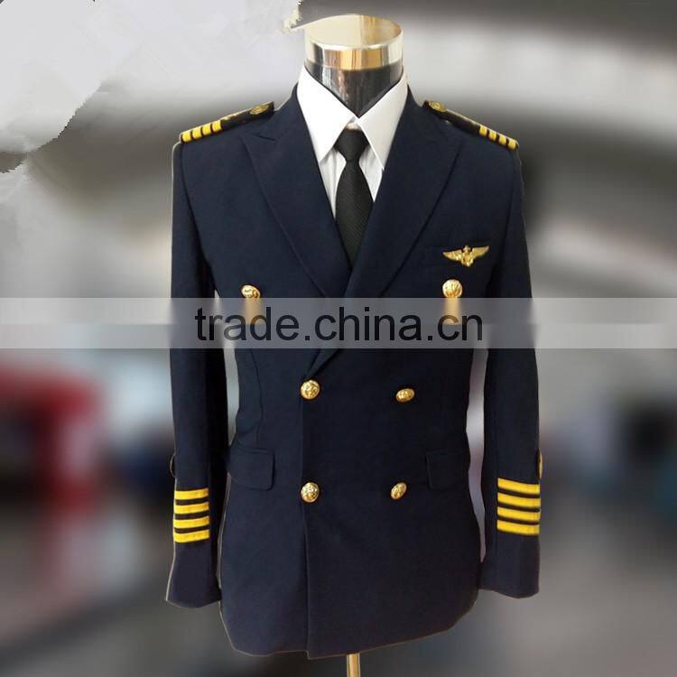 Juqian custom good quality factory price winter style long sleeve mens airline pilot uniform for captain