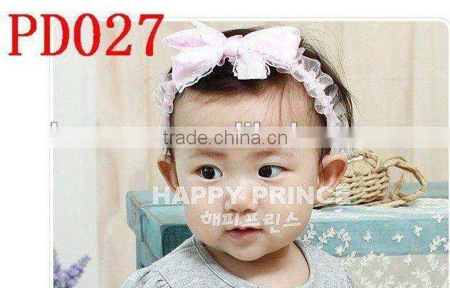 baby lace head band with pink flower