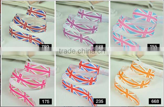 hi-ana ribbon 166 Manufacture wholesale UK flag printed ribbon,stripe printed grosgrain ribbon
