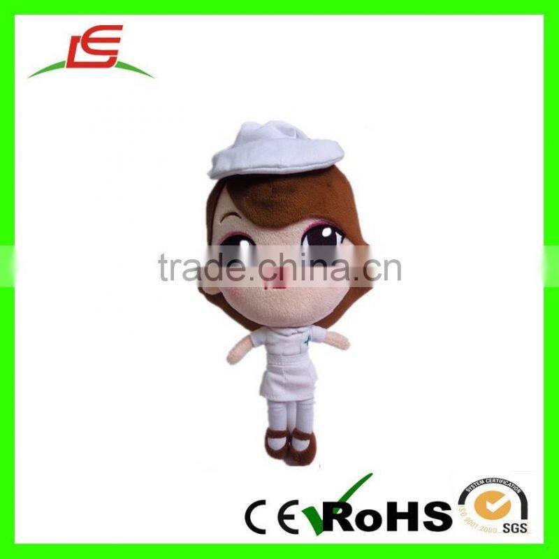 OEM Wholesale big eyes white plush custom doll wearing nurse clothing